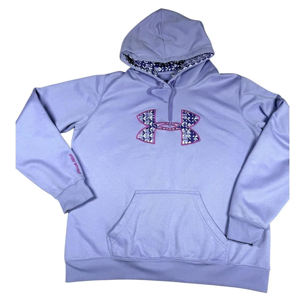 Under Armour‎ UA Hoodie Sweatshirt Loose Youth Girls Sz XL Purple Logo Fleece